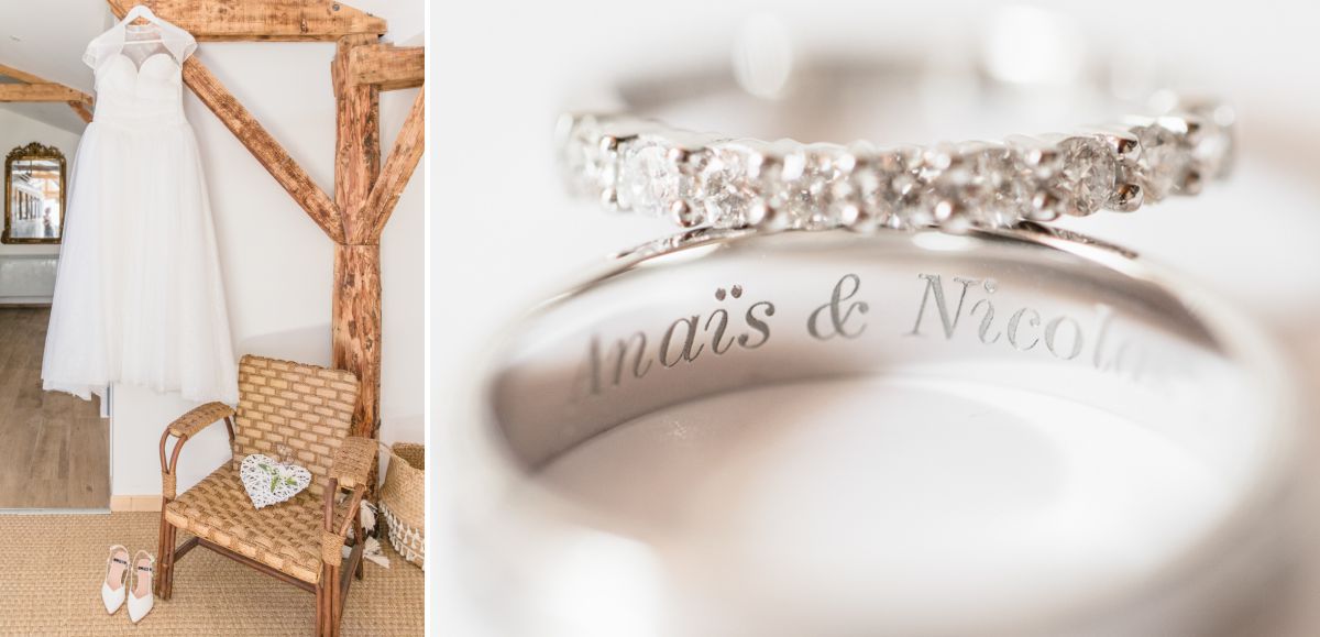 Alliances et robe de mariée au clos de florie