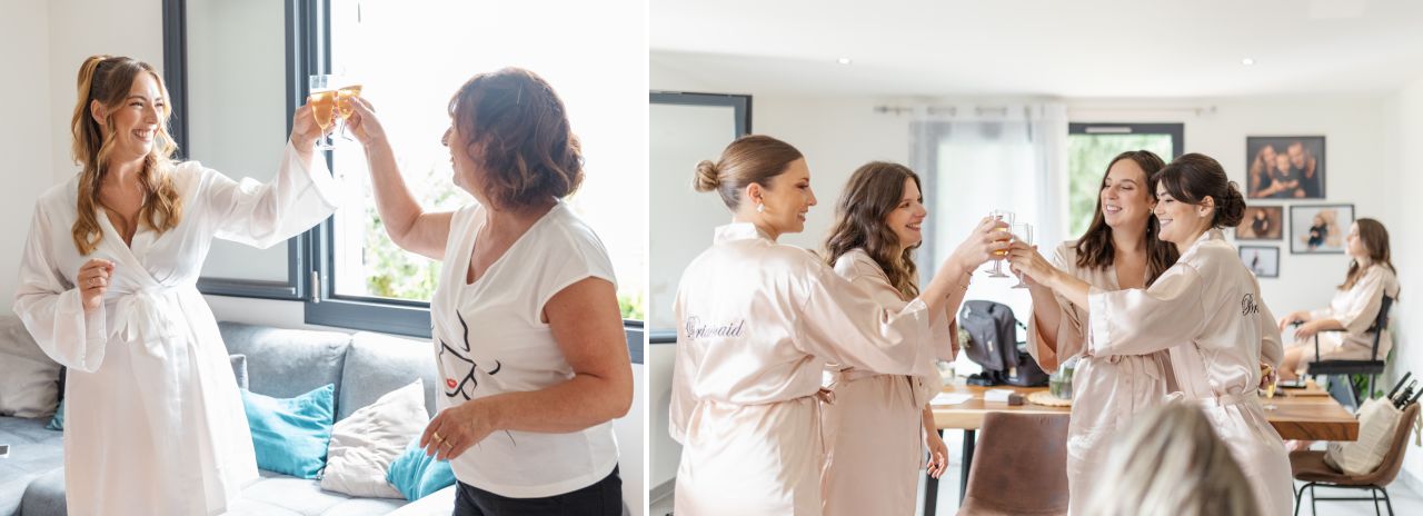 les demoiselles d'honneur qui trinquent