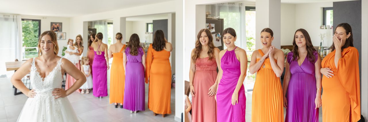 les demoiselles d'honneur qui decouvre la mariée