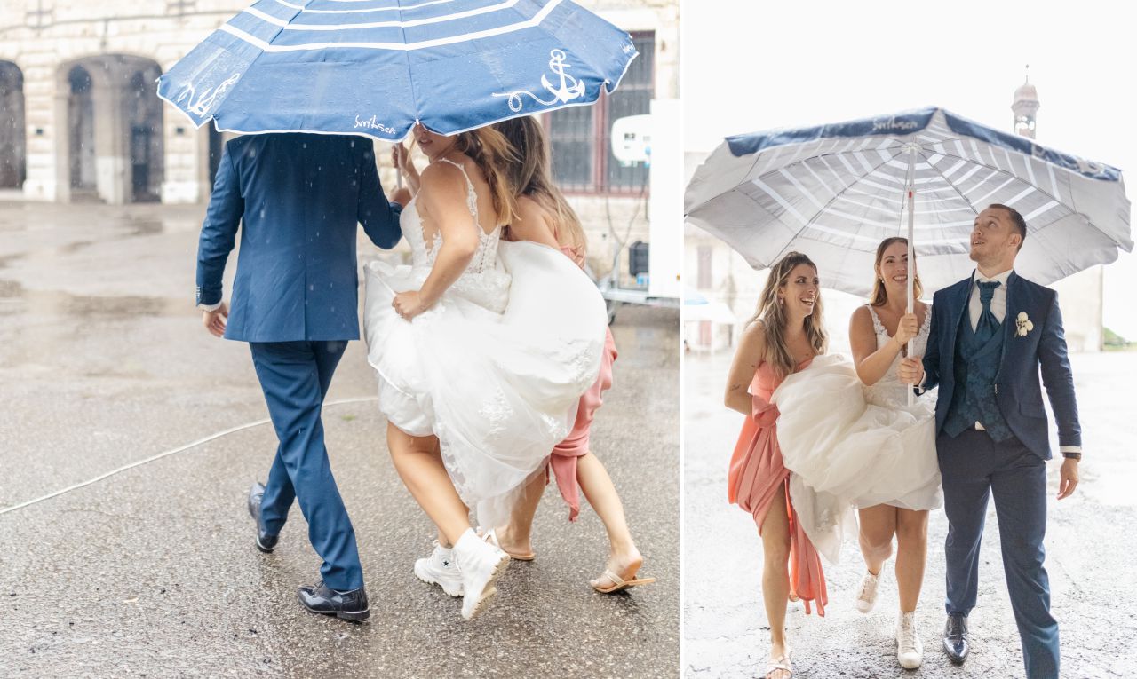 les mariés sous la pluie