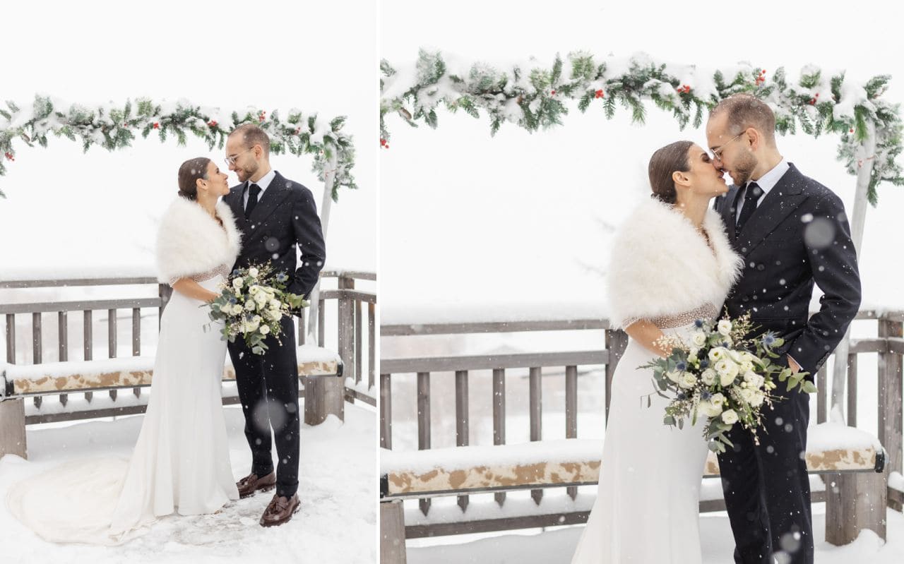 photos de couple sous la neige en hiver à la montagne